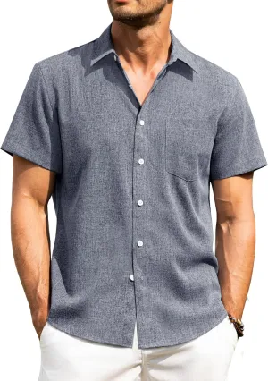 Alimens & Gentle Mens Linen Shirts Short Sleeve Button Down Shirts Wrinkle Free Casual Vacation Beach Summer Tops