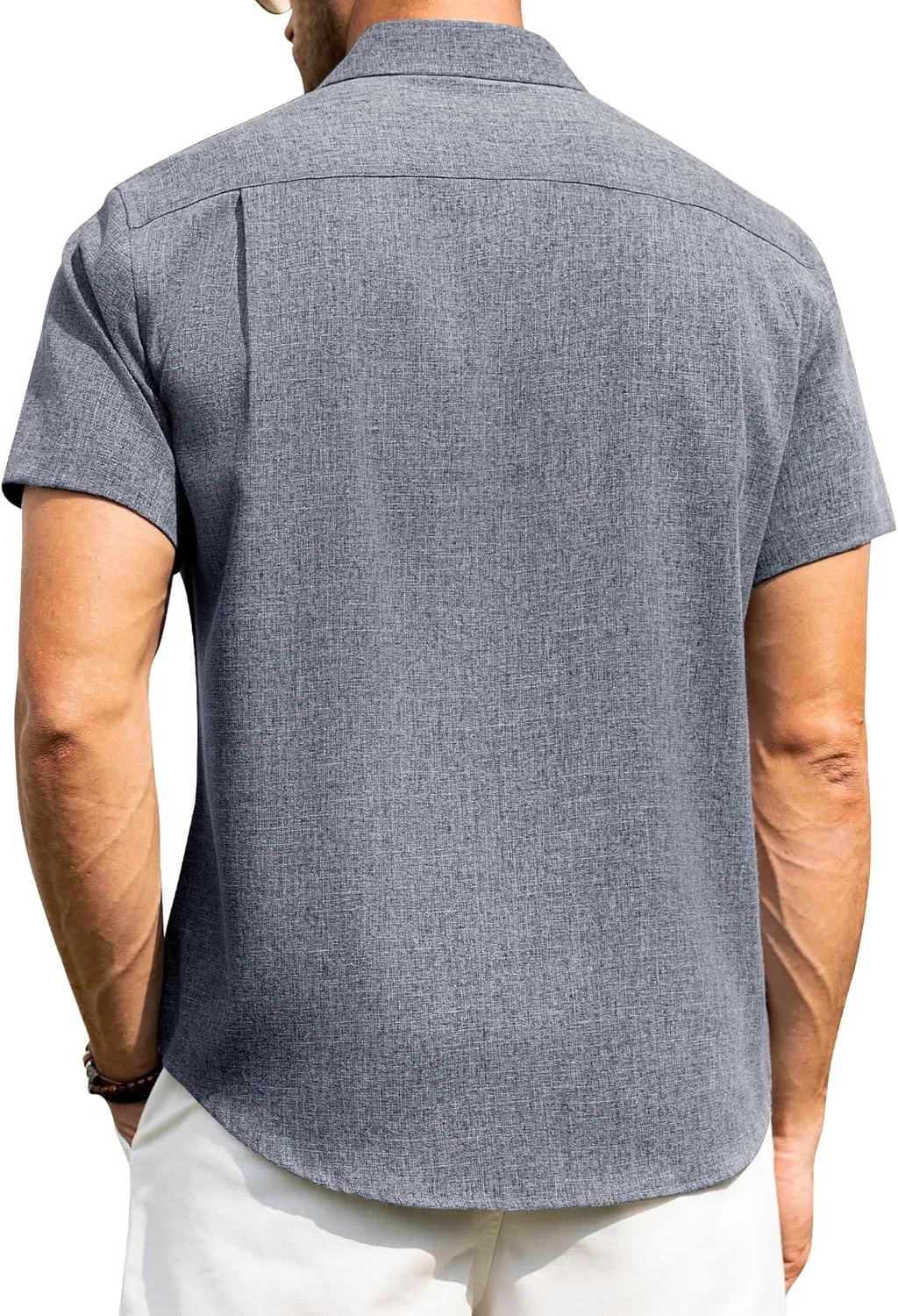 Alimens & Gentle Mens Linen Shirts Short Sleeve Button Down Shirts Wrinkle Free Casual Vacation Beach Summer Tops