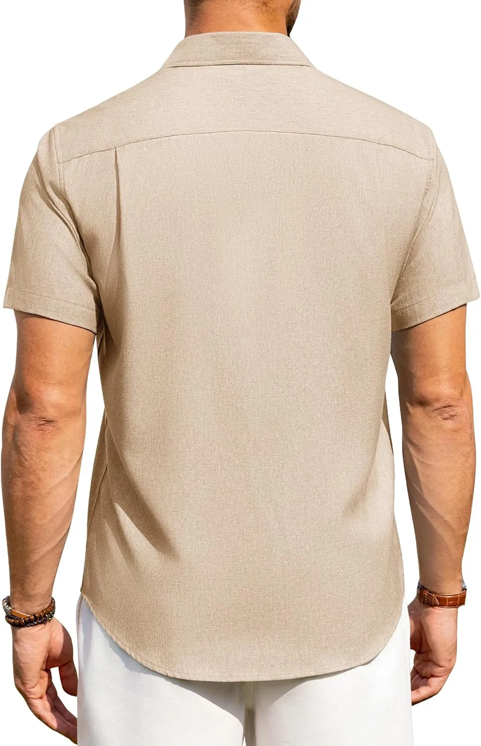 Alimens & Gentle Mens Linen Shirts Short Sleeve Button Down Shirts Wrinkle Free Casual Vacation Beach Summer Tops