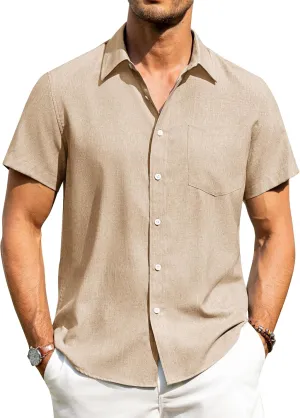 Alimens & Gentle Mens Linen Shirts Short Sleeve Button Down Shirts Wrinkle Free Casual Vacation Beach Summer Tops