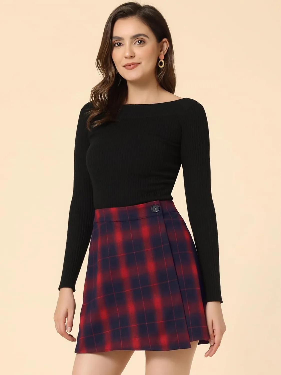 Allegra K Women's Plaid Skirt St. Patrick's Day High Waist Skater Layers A-Line Tartan Skirts