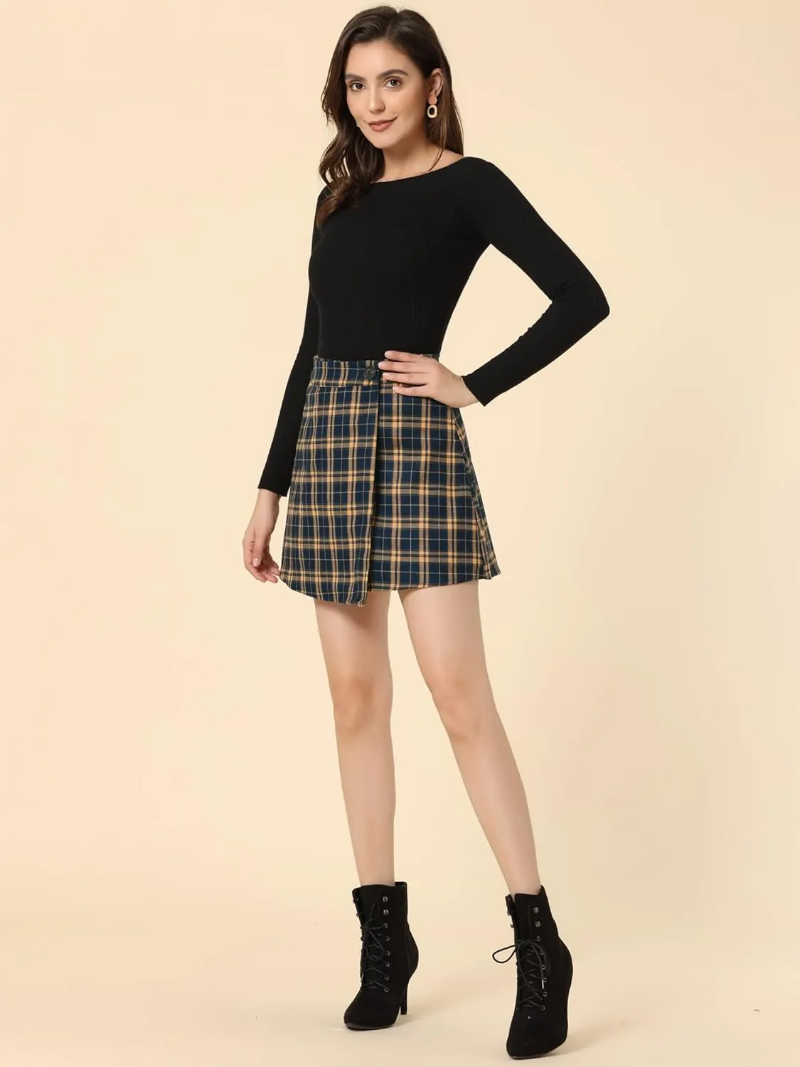 Allegra K Women's Plaid Skirt St. Patrick's Day High Waist Skater Layers A-Line Tartan Skirts