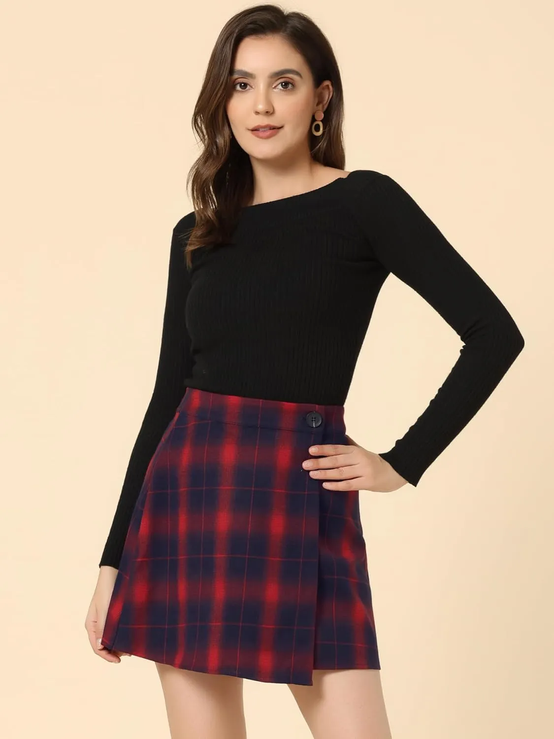 Allegra K Women's Plaid Skirt St. Patrick's Day High Waist Skater Layers A-Line Tartan Skirts
