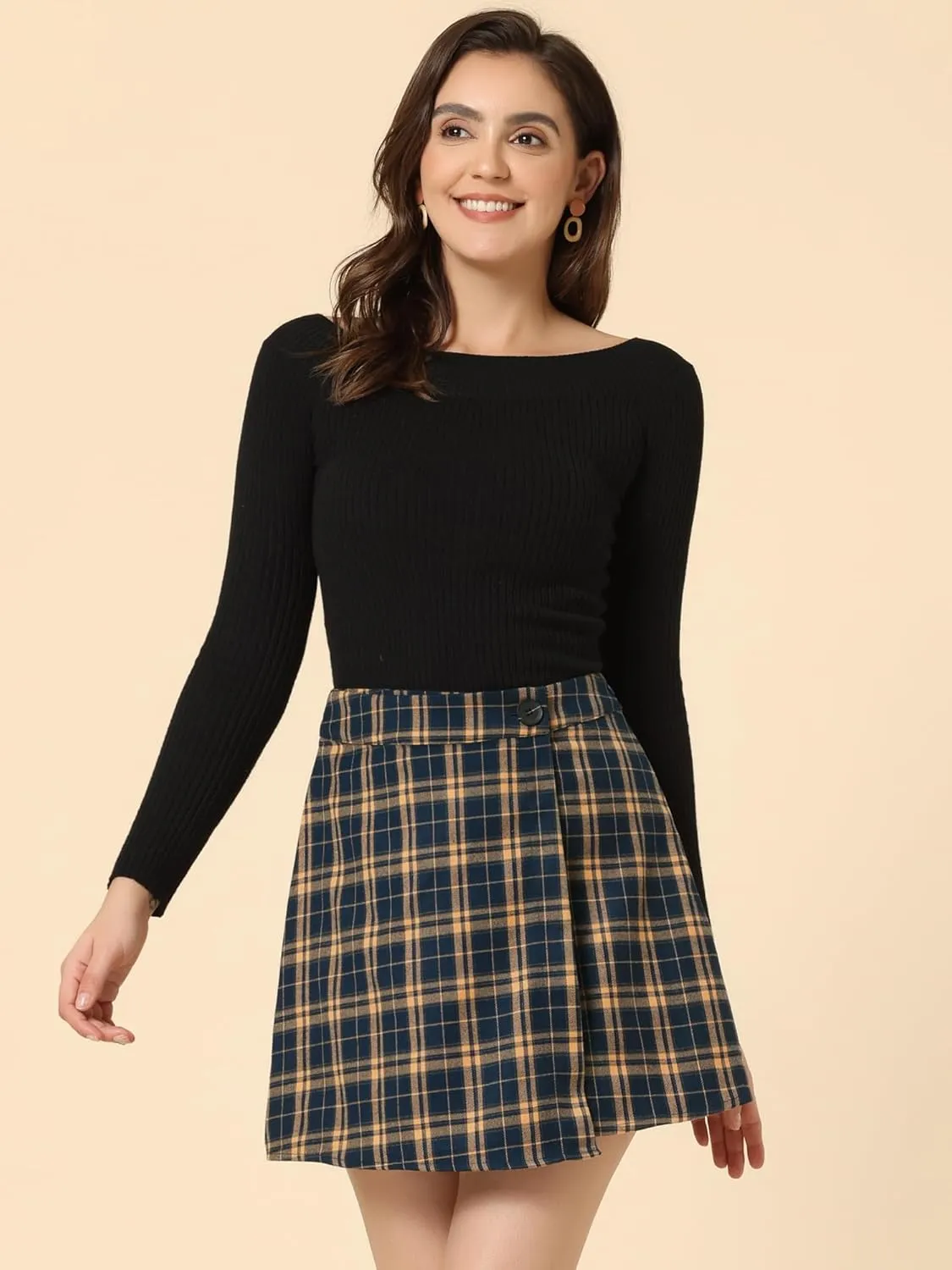 Allegra K Women's Plaid Skirt St. Patrick's Day High Waist Skater Layers A-Line Tartan Skirts