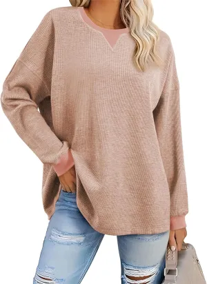 AlvaQ Long Sleeve Shirts for Women Fall Fashion 2024 Dressy Casual Blouses Trendy Waffle Knit Tunic Tops