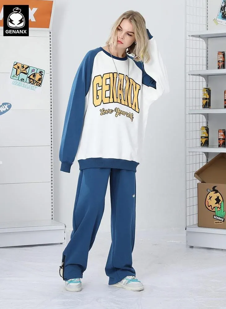 American Sports Style Minimalist Letter Print Pullover Sweatshirt