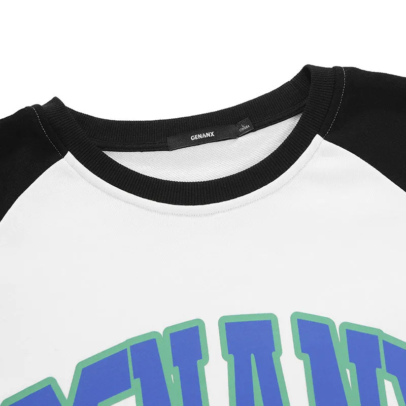 American Sports Style Minimalist Letter Print Pullover Sweatshirt
