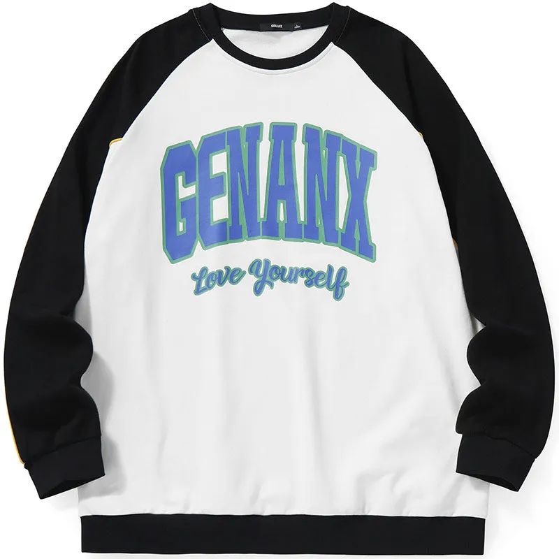 American Sports Style Minimalist Letter Print Pullover Sweatshirt