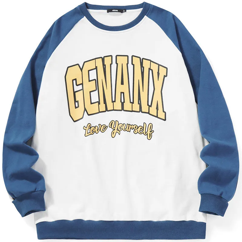 American Sports Style Minimalist Letter Print Pullover Sweatshirt
