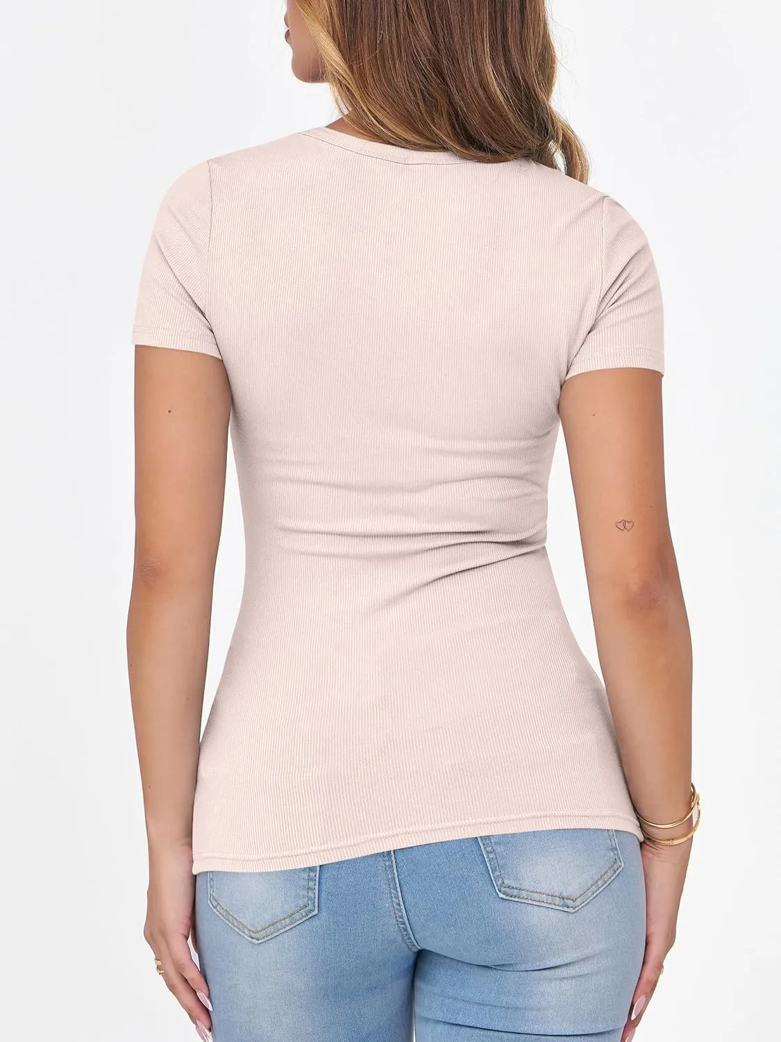 ANRABESS Women Short Sleeve Crewneck Ribbed Knit Slim Fitted Shirts Summer Tops Basic Tee T-Shirt Casual Spring 2025 Clothes