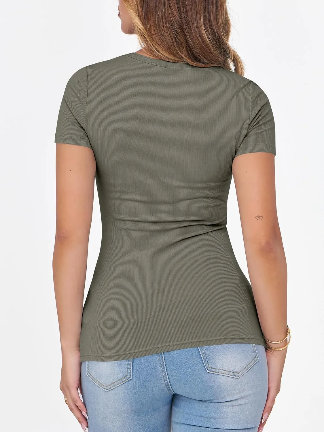 ANRABESS Women Short Sleeve Crewneck Ribbed Knit Slim Fitted Shirts Summer Tops Basic Tee T-Shirt Casual Spring 2025 Clothes