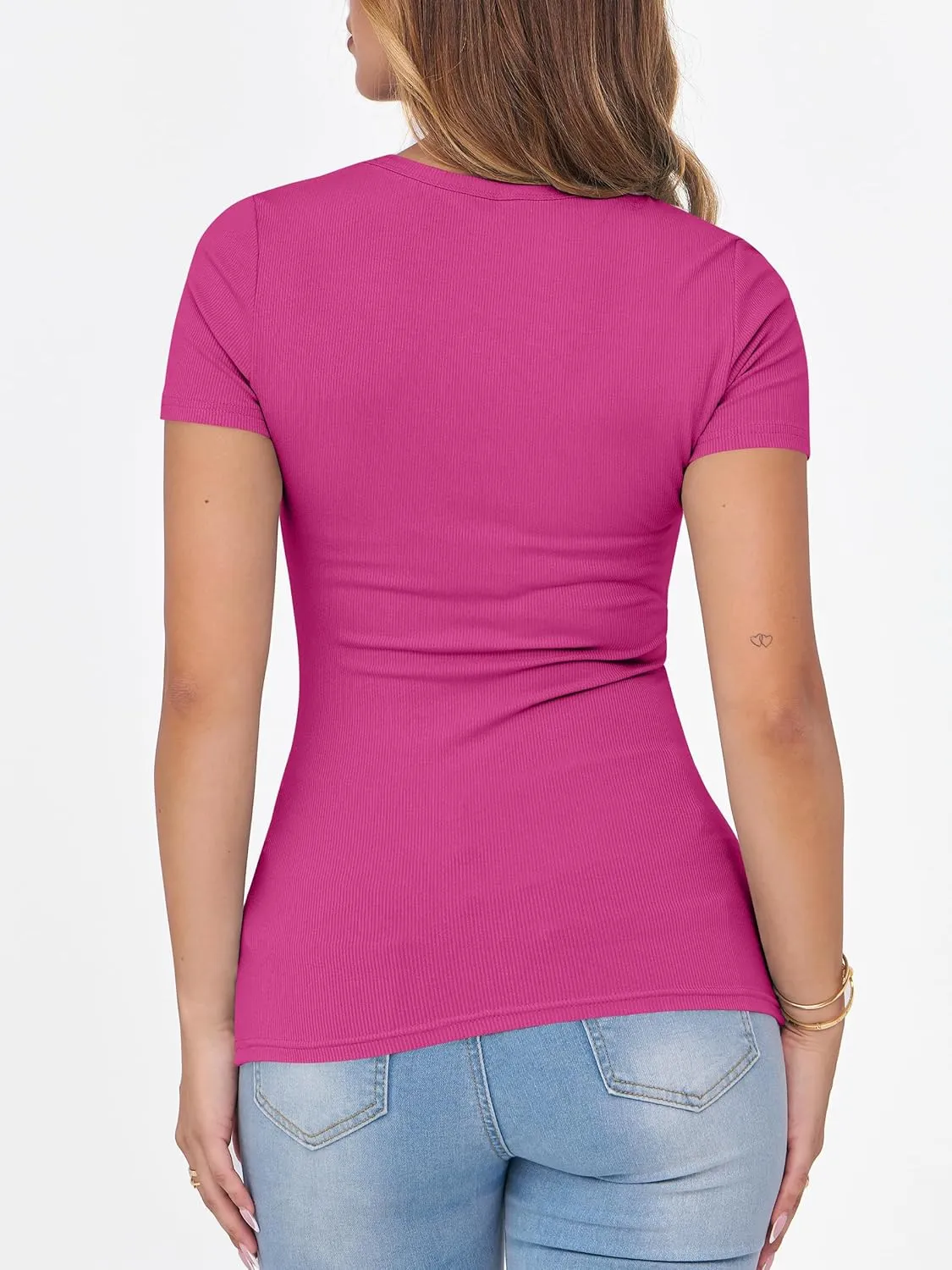 ANRABESS Women Short Sleeve Crewneck Ribbed Knit Slim Fitted Shirts Summer Tops Basic Tee T-Shirt Casual Spring 2025 Clothes