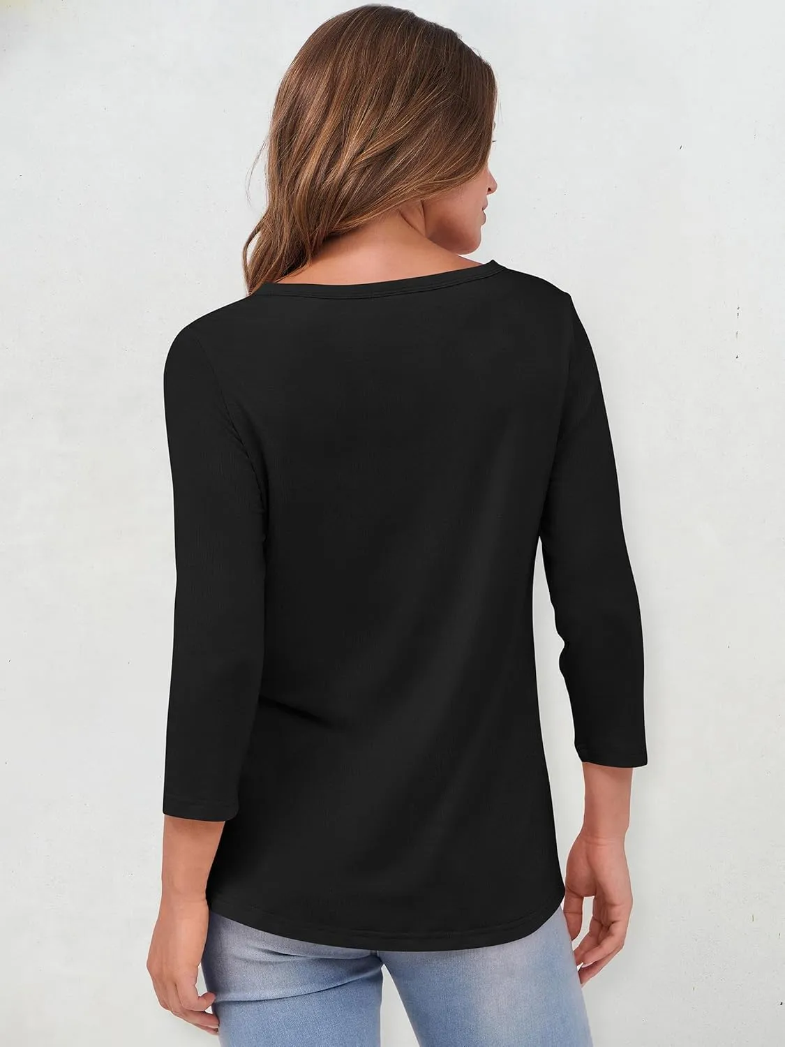 ANRABESS Womens 3/4 Sleeve Tops Henley Shirts Casual Trendy Button T Shirts 2025 Summer Basic Tunic