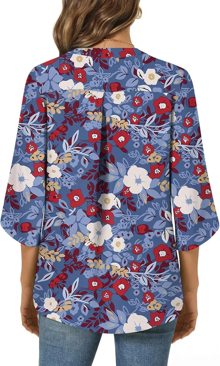 Anyally Women's Chiffon Blouses 3/4 Sleeve Summer Dressy Tunic Tops Casual Loose V Neck T-Shirts