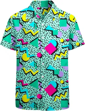 Artsadd 80s 90s Hawaiian Shirt for Men Vintage Button Down Short Sleeve Big and Tall Shirts Funny Party Disco Outfit