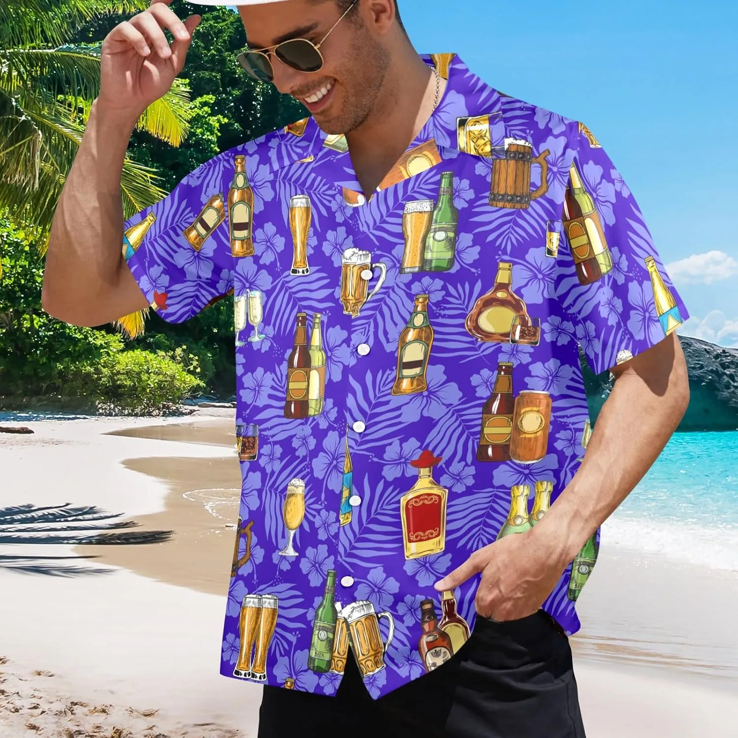 Artsadd 80s 90s Hawaiian Shirt for Men Vintage Button Down Short Sleeve Big and Tall Shirts Funny Party Disco Outfit