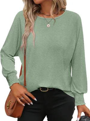 ATHMILE Long Sleeve Tops for Women 2025 Spring Fashion T Shirts for Women Crewneck Casual Loose Shirts Basic Tee
