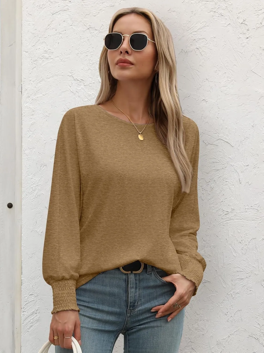 ATHMILE Long Sleeve Tops for Women 2025 Spring Fashion T Shirts for Women Crewneck Casual Loose Shirts Basic Tee