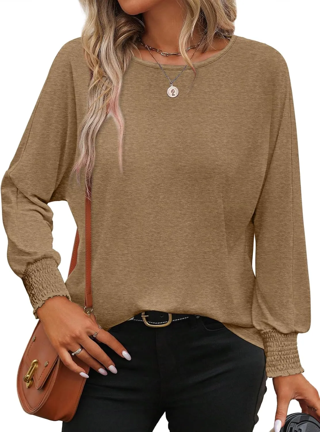 ATHMILE Long Sleeve Tops for Women 2025 Spring Fashion T Shirts for Women Crewneck Casual Loose Shirts Basic Tee