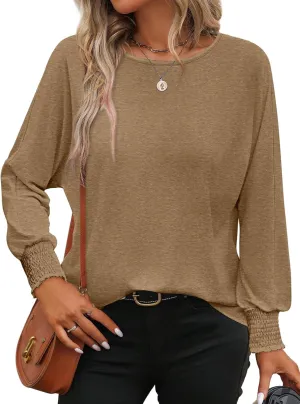 ATHMILE Long Sleeve Tops for Women 2025 Spring Fashion T Shirts for Women Crewneck Casual Loose Shirts Basic Tee