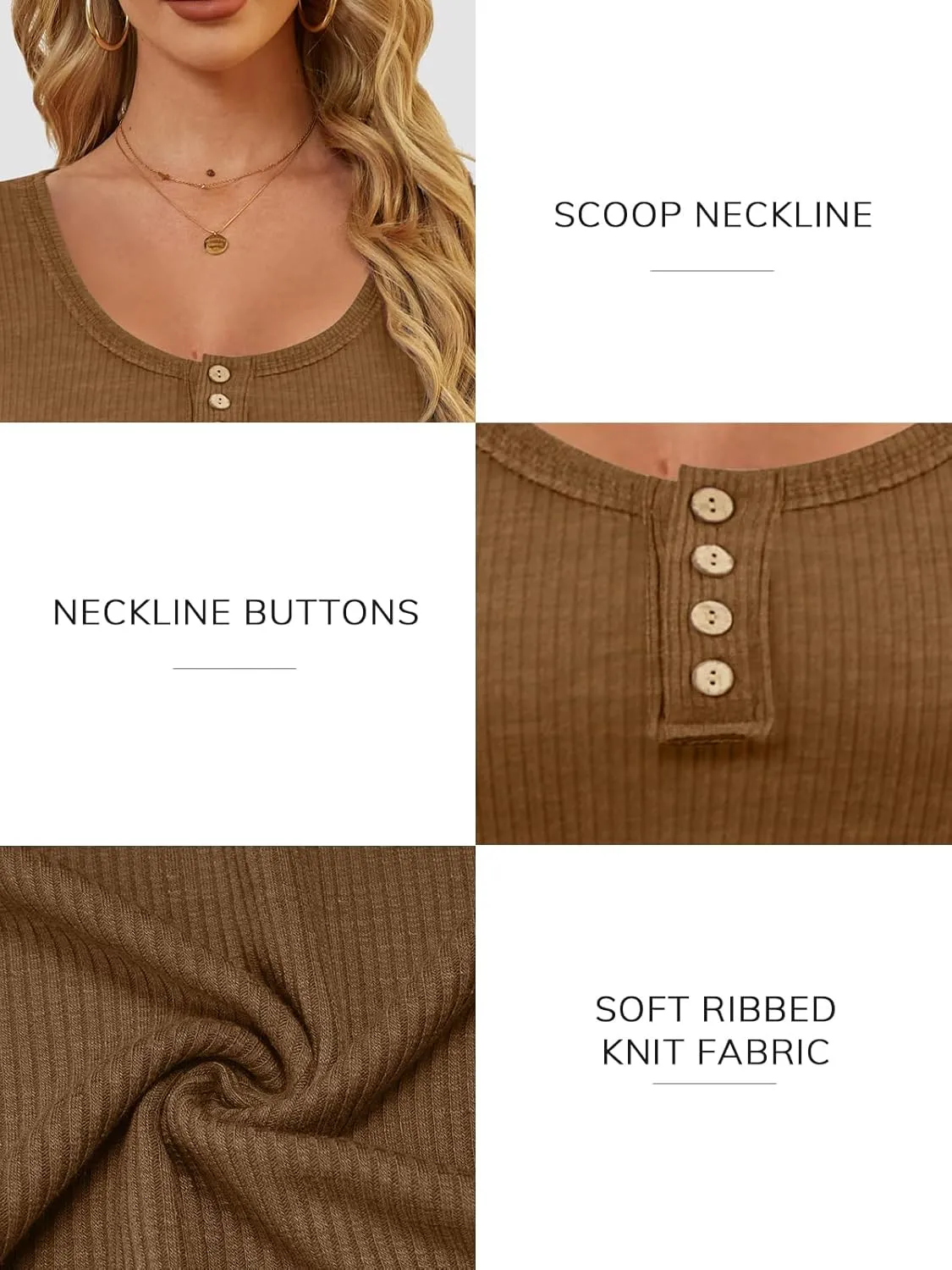ATHMILE Women's Long Sleeve Shirts Casual Fall Henley Top Button Down Blouses Basic Ribbed Knit T Shirts 2025