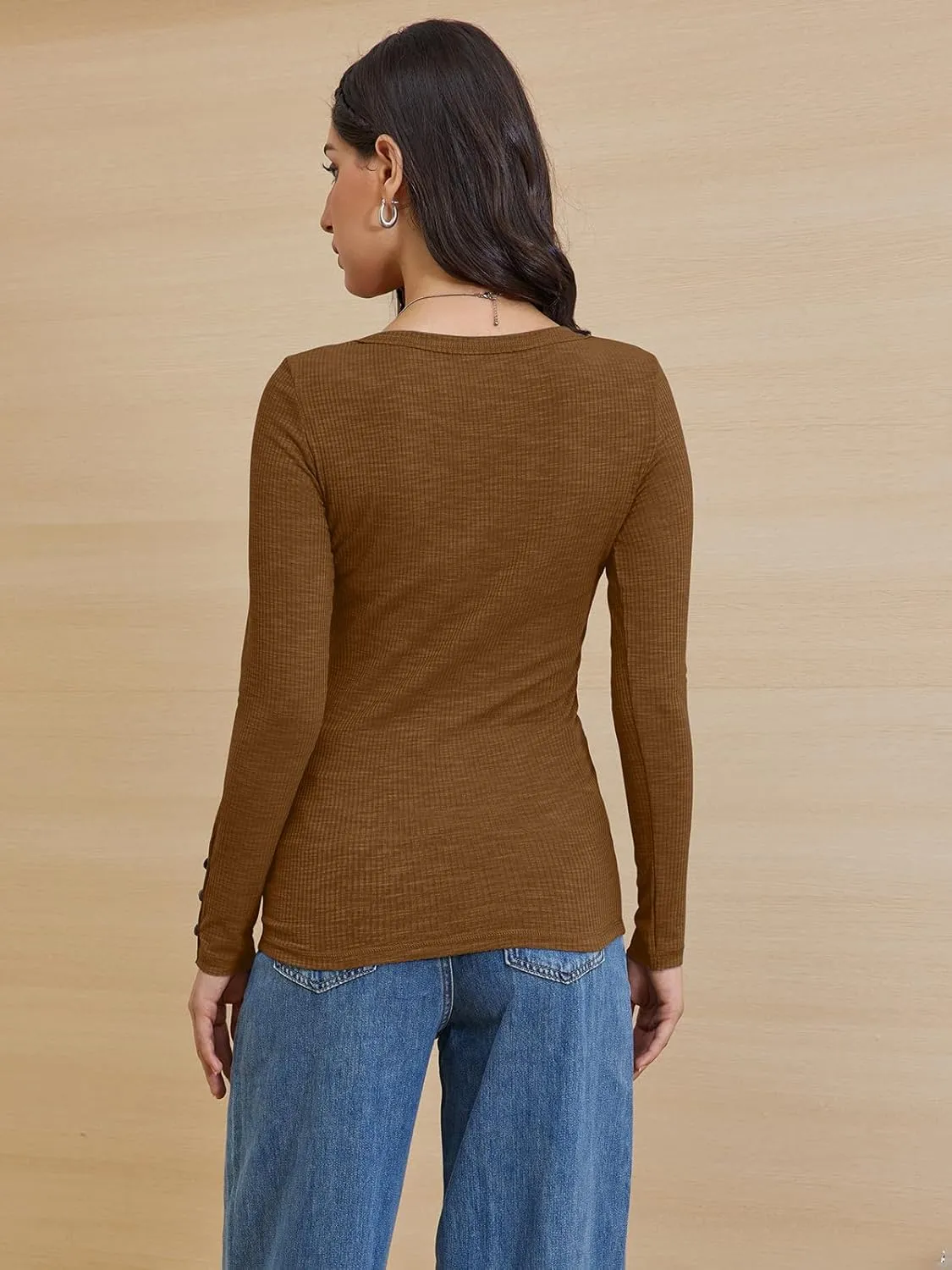 ATHMILE Women's Long Sleeve Shirts Casual Fall Henley Top Button Down Blouses Basic Ribbed Knit T Shirts 2025