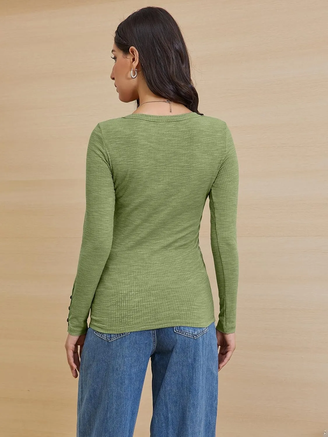 ATHMILE Women's Long Sleeve Shirts Casual Fall Henley Top Button Down Blouses Basic Ribbed Knit T Shirts 2025
