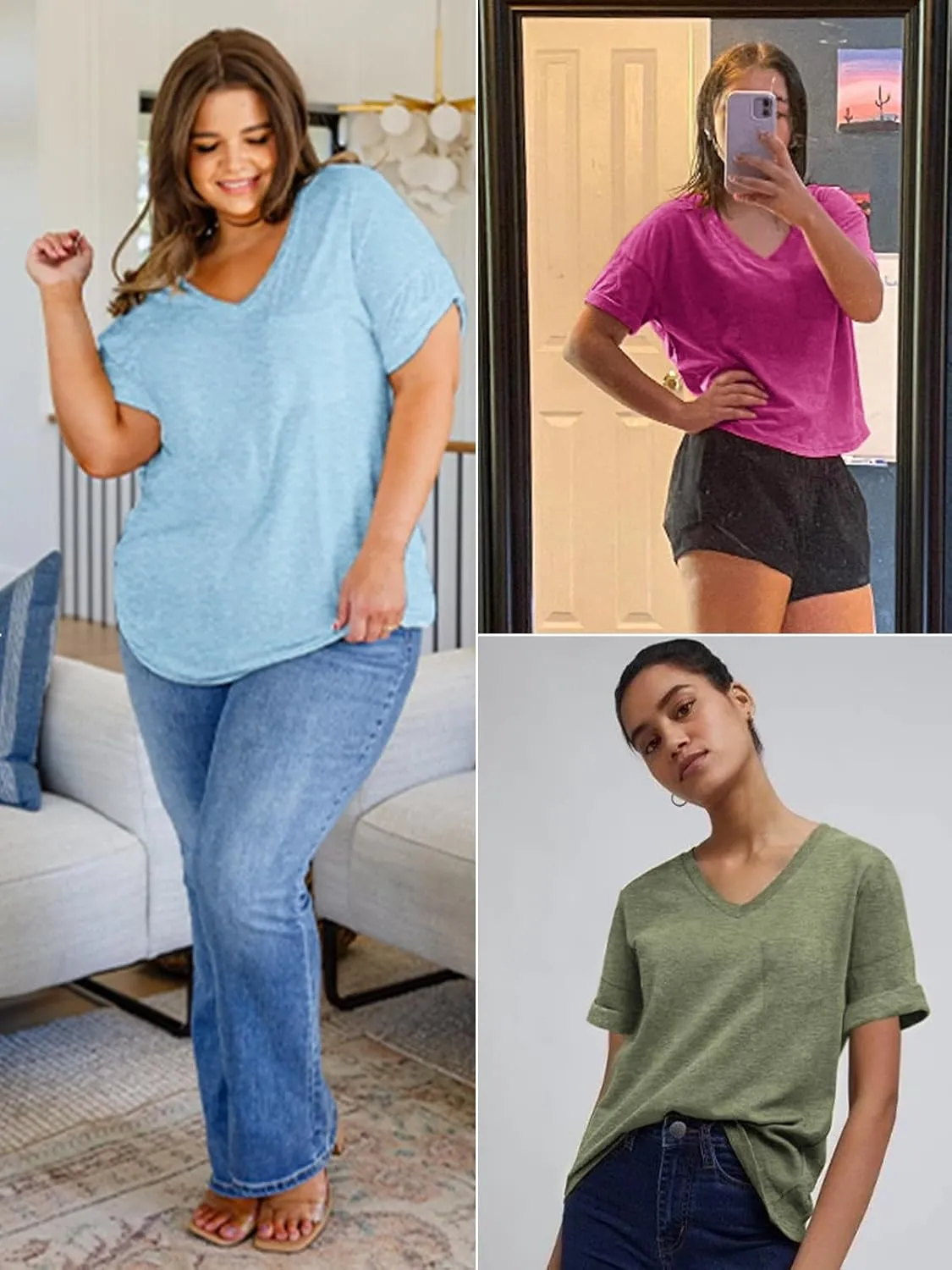 ATHMILE Womens T Shirts 2025 Short Sleeve V-Neck Shirts Cute Fit Summer Casual Tee Tops S-3XL Beach