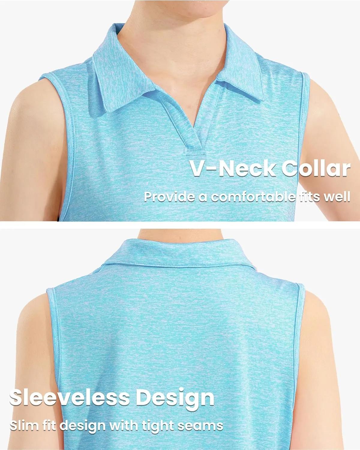 Auranso Girls Sleeveless Polo Shirts V-Neck Golf Tennis T-Shirts with Collared Quick Dry Tank Tops
