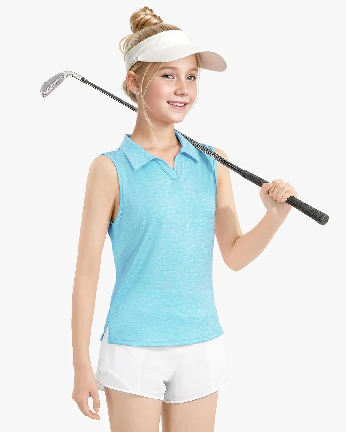 Auranso Girls Sleeveless Polo Shirts V-Neck Golf Tennis T-Shirts with Collared Quick Dry Tank Tops