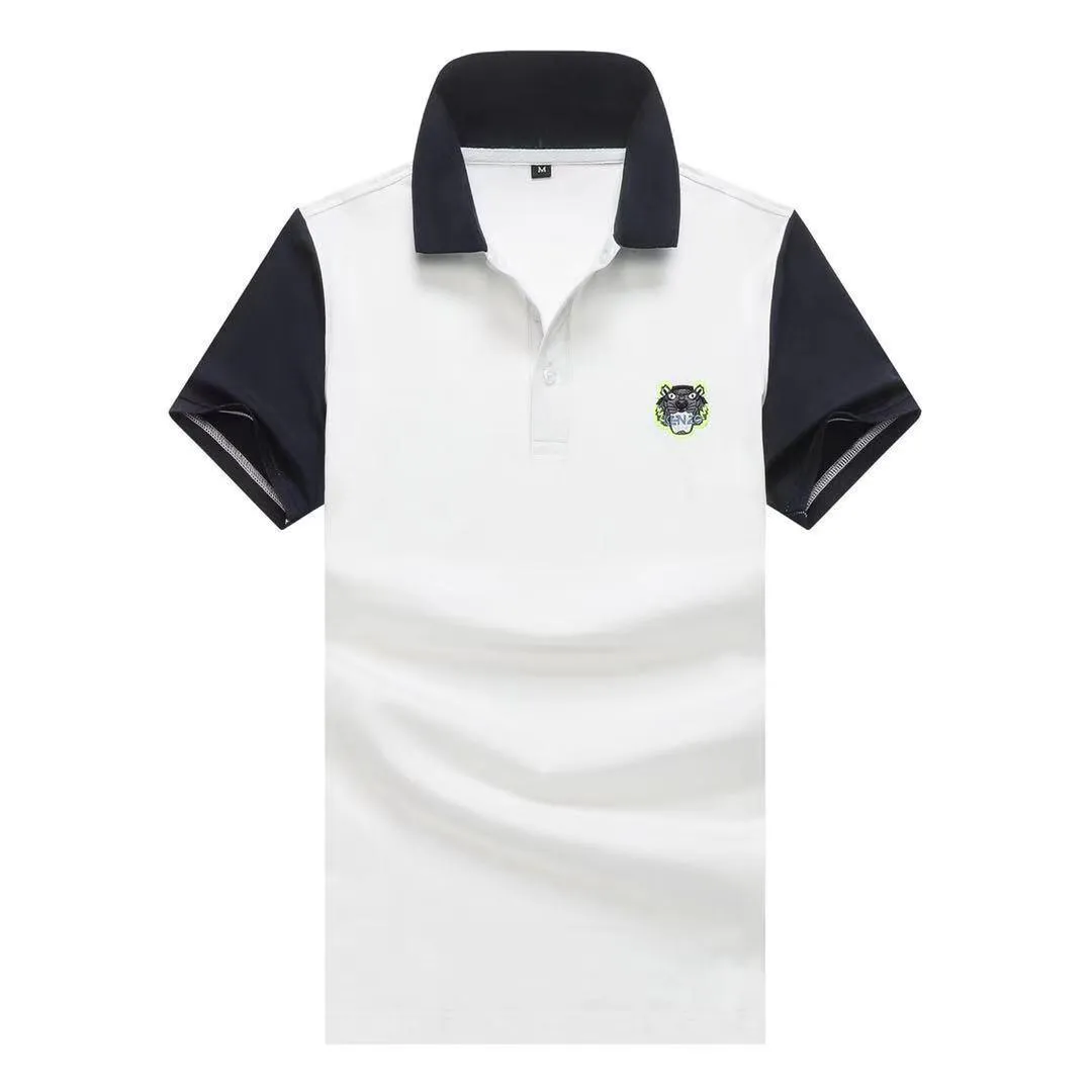 Authentic Kenz Polo Shirt - White with Navy Blue collar