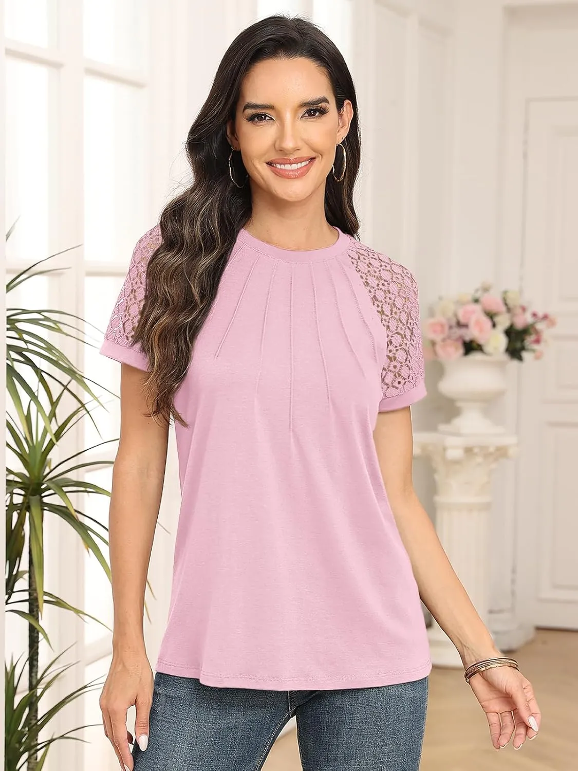 AUTOMET Womens Summer Tops Spring Shirts Trendy Vacation Outfits Short Sleeve Business Tshirts Fashion Casual Blouses