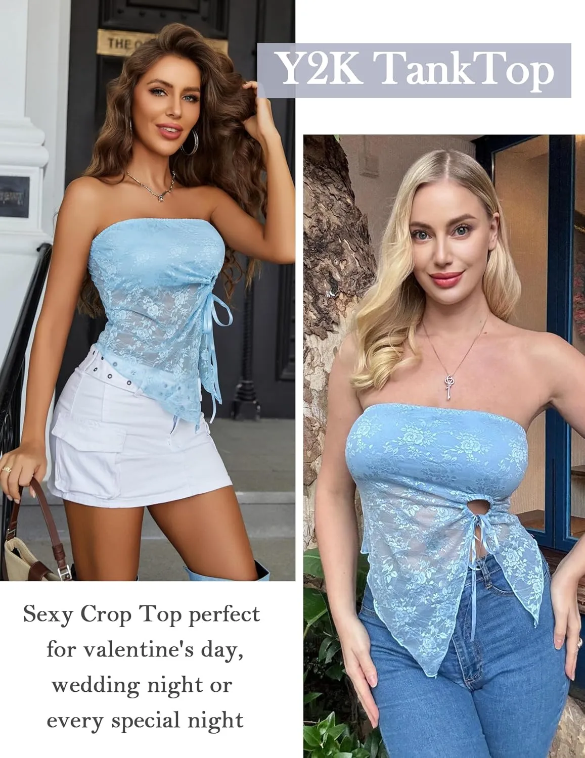 Avidlove Going Out Tops for Women Lace Camisole Y2k Tube Crop Tops Side Slit Bralettes Lingerie