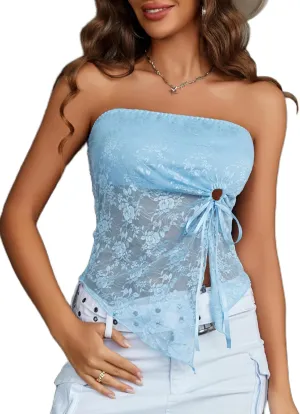 Avidlove Going Out Tops for Women Lace Camisole Y2k Tube Crop Tops Side Slit Bralettes Lingerie