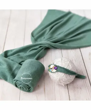 Babymoon Textured Stretchble Baby Photography Shoot Wrap Cloth With Hairband - Green
