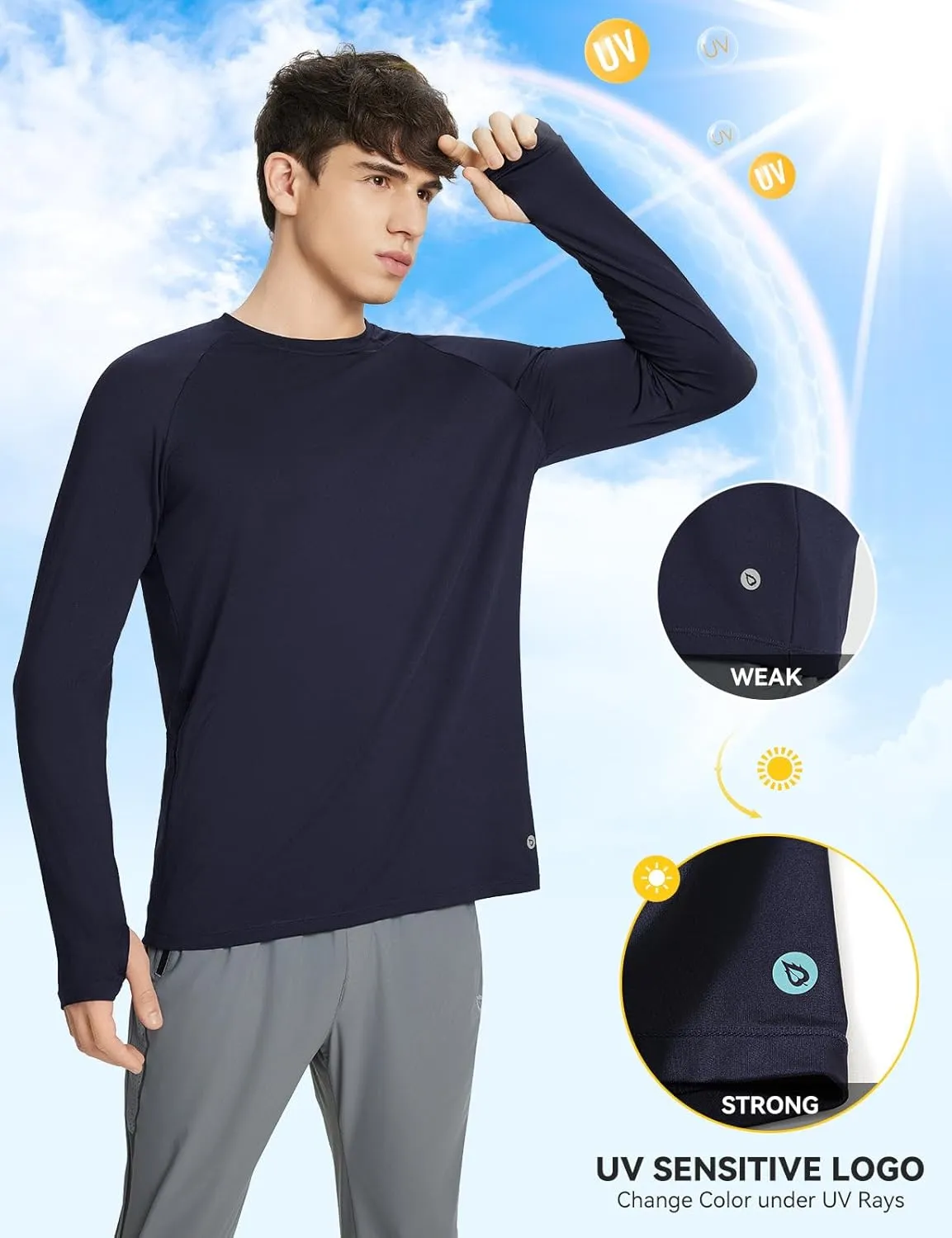 baleaf Men's Long Sleeve Running Shirts Sun Protection UV UPF 50  T Shirts Workout Athletic Gym Quick Dry Zip Pocket