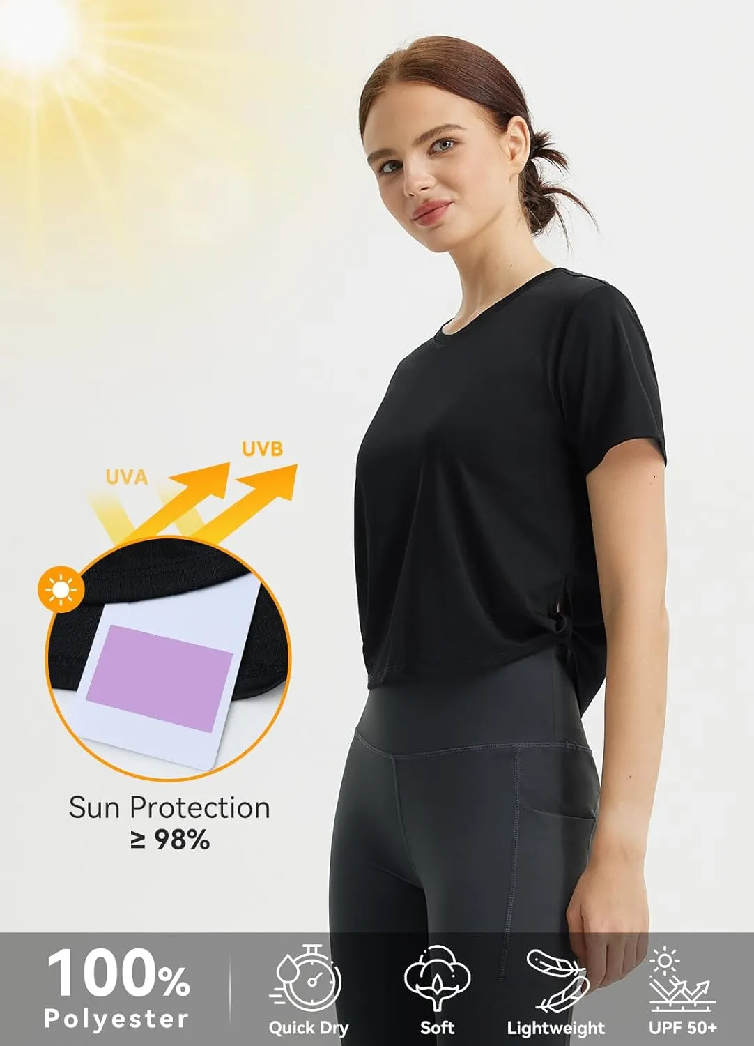 baleaf Women's Cropped Workout Tops Short Sleeve Athletic Running Shirts Loose Fit Quick Dry Yoga T-Shirts UPF 50 