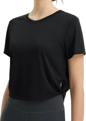 baleaf Women's Cropped Workout Tops Short Sleeve Athletic Running Shirts Loose Fit Quick Dry Yoga T-Shirts UPF 50 
