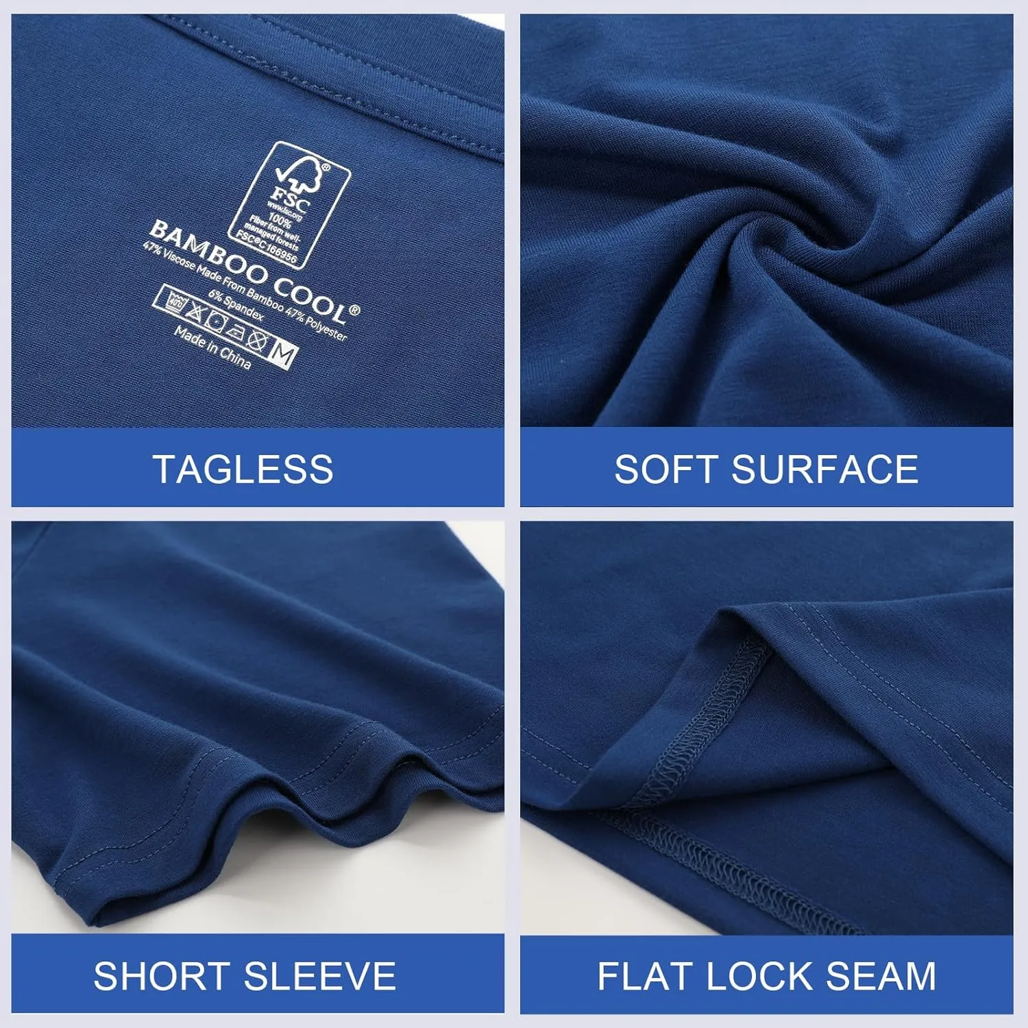 BAMBOO COOL Men's Undershirt Moisture-Wicking T-Shirts Stretch Crewneck Soft Tees for Men,3 Pack
