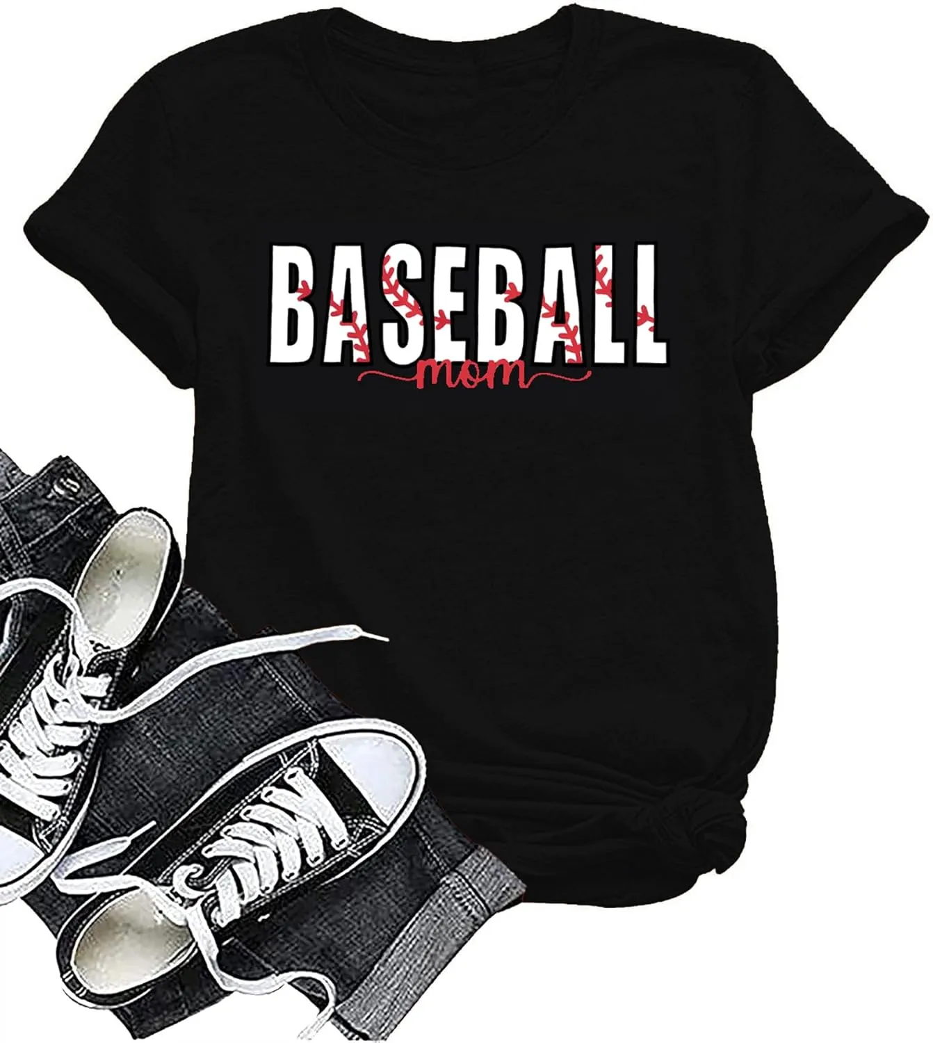 Baseball Mom Shirt Womens Mom Shirt Short Sleeve O-Neck Letter Print Casual Tops Tees