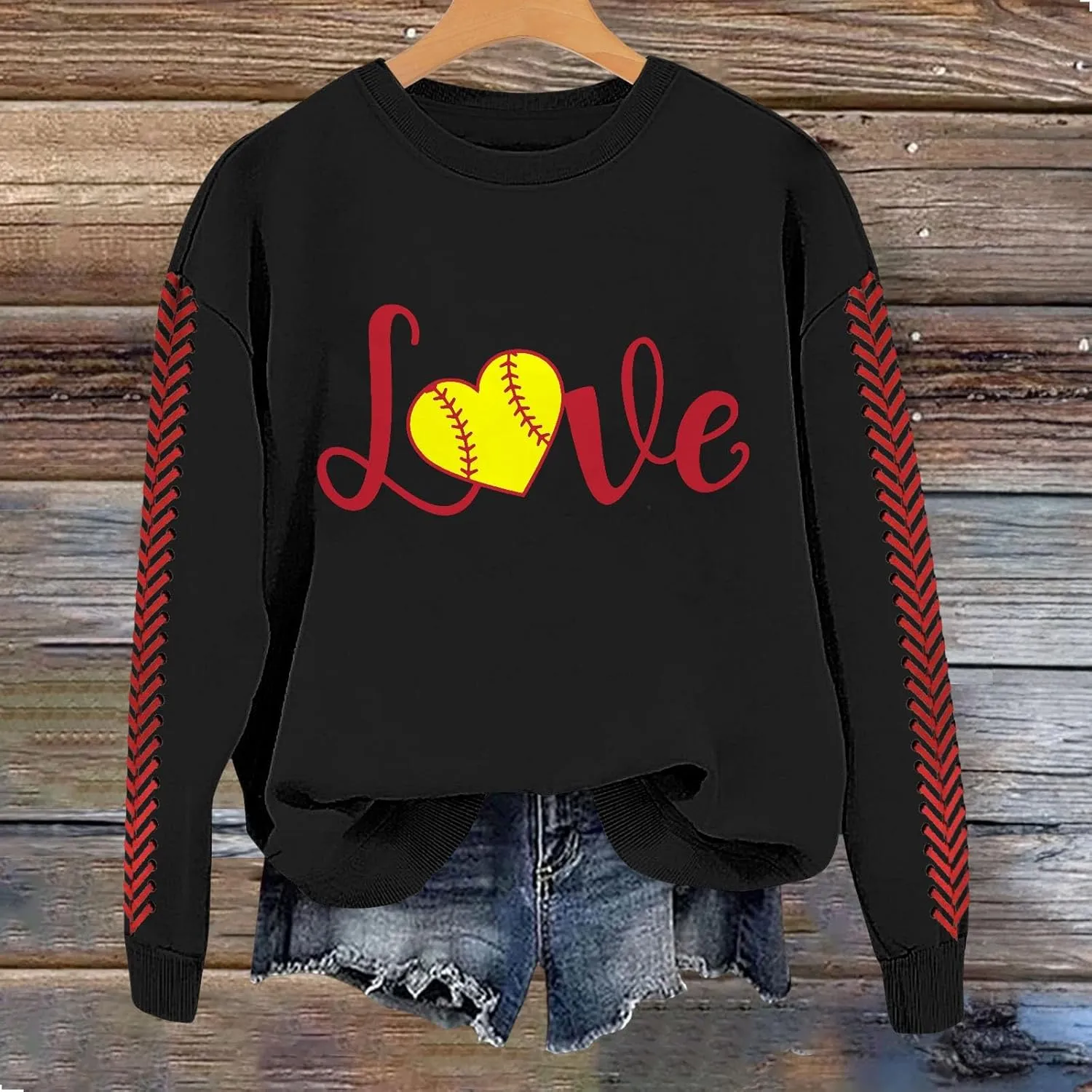 Baseball Mom Sweatshirt for Women Game Day Long Sleeve Crewneck Graphic Pullover Tops Softball Mama Shirt