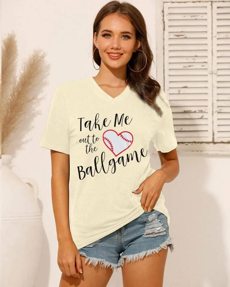Baseball Mom T-Shirt Women Letter Print Funny Baseball Graphic Tees Tops Short Sleeve Casual Tee