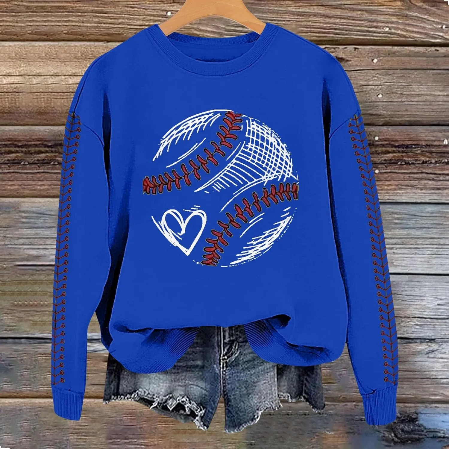 Baseball Sweatshirt for Womens 2025 Long Sleeve Comfy Baseball Shirts Softball Crewneck Graphic Pullover Top