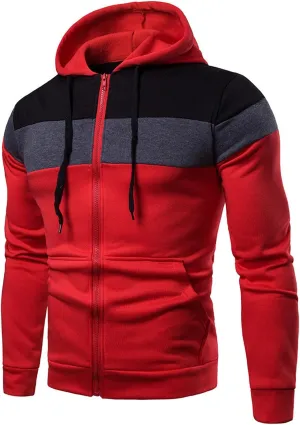 Basic Hoodies For Men Workout Casual Long Sleeve Jackets Fashion Color Block Sweatshirt Tops Zipper Hooded Blouses