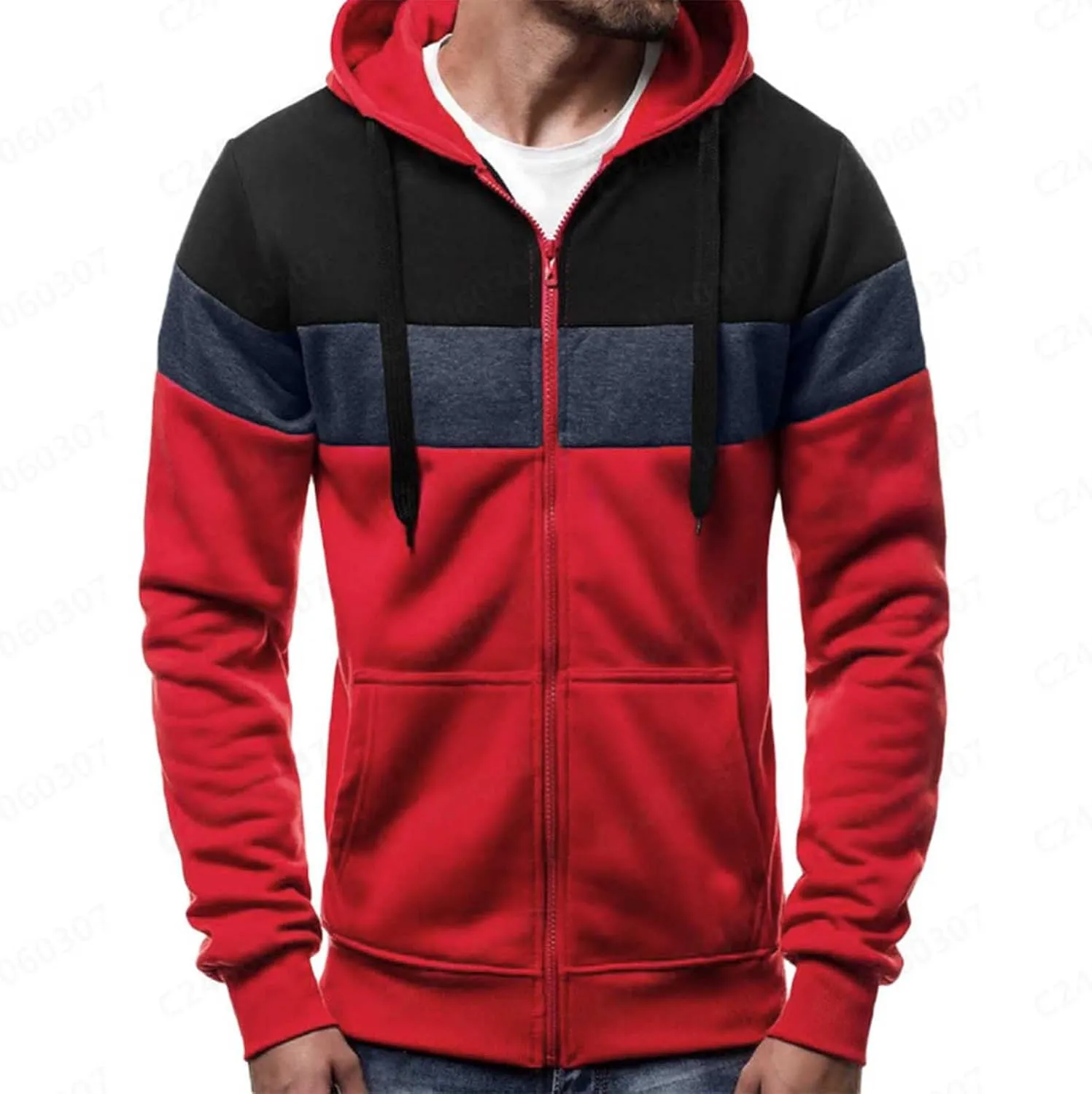 Basic Hoodies For Men Workout Casual Long Sleeve Jackets Fashion Color Block Sweatshirt Tops Zipper Hooded Blouses