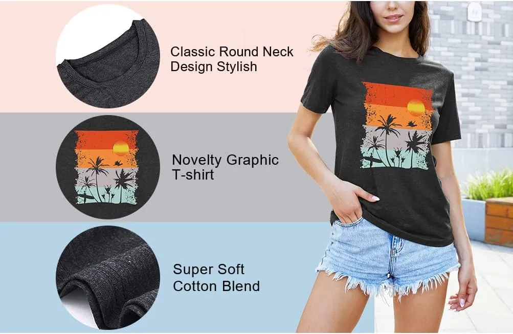 Beach Shirts for Women Hawaiian Graphic Tees Sunshine Summer Vacation Vintage Tshirt Tops