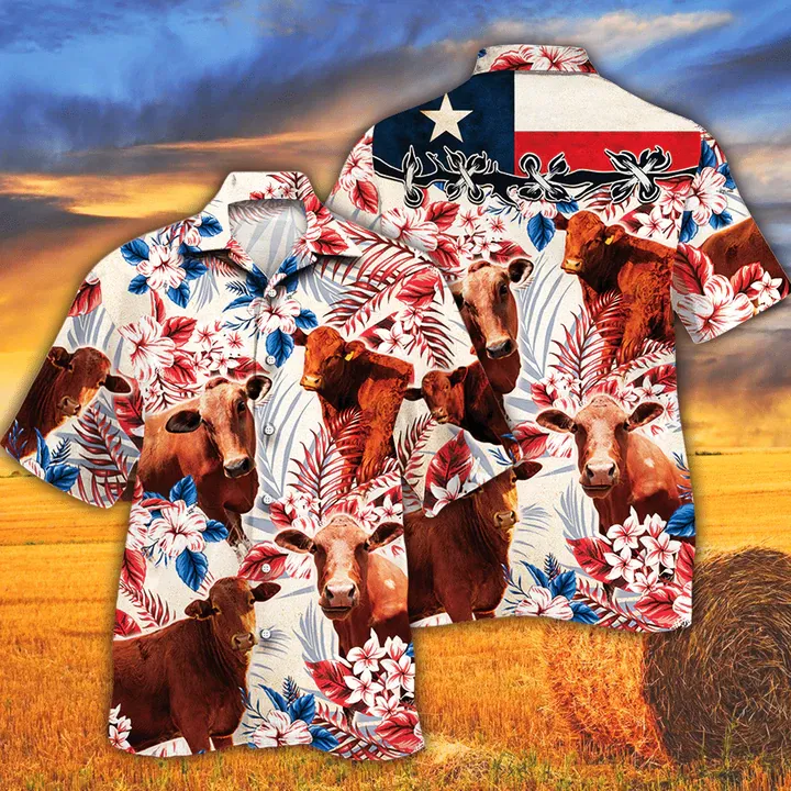 Beefmaster Cattle Lovers Texas Flag Hawaiian Shirt, Cow Hawaiian shirt vintage flower, Hawaiian shirt men, Hawaiian shirt women