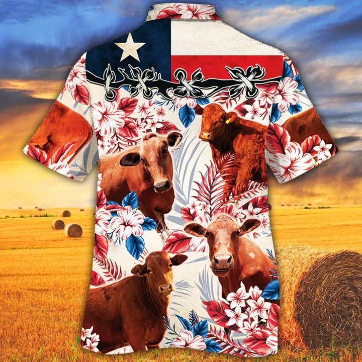 Beefmaster Cattle Lovers Texas Flag Hawaiian Shirt, Cow Hawaiian shirt vintage flower, Hawaiian shirt men, Hawaiian shirt women