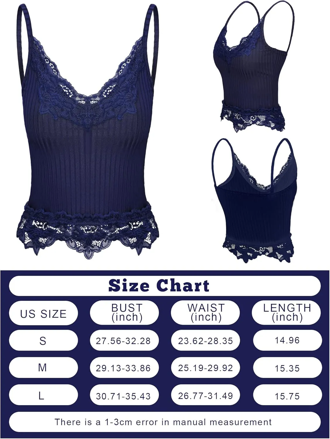 Bencailor 3 Pcs Women's Lace Tank Tops Y2k Camisole Lace Patchwork Crop Tops Grunge Style Ribbed Knitted Clothing