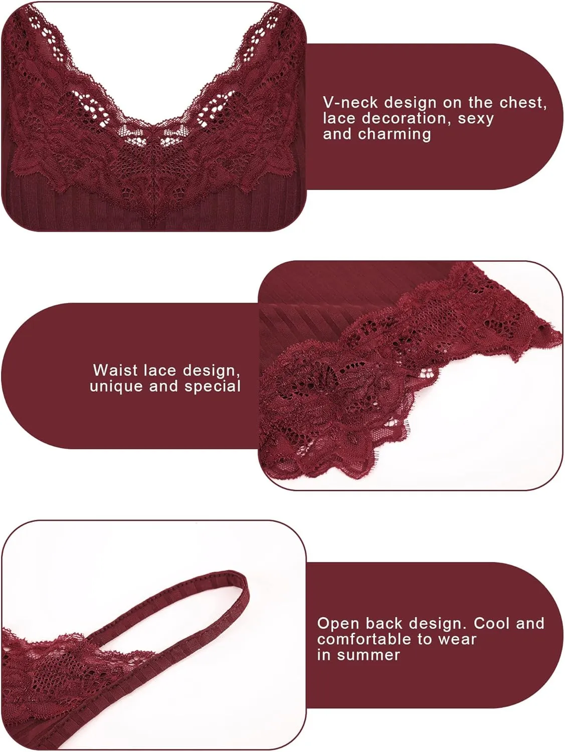 Bencailor 3 Pcs Women's Lace Tank Tops Y2k Camisole Lace Patchwork Crop Tops Grunge Style Ribbed Knitted Clothing